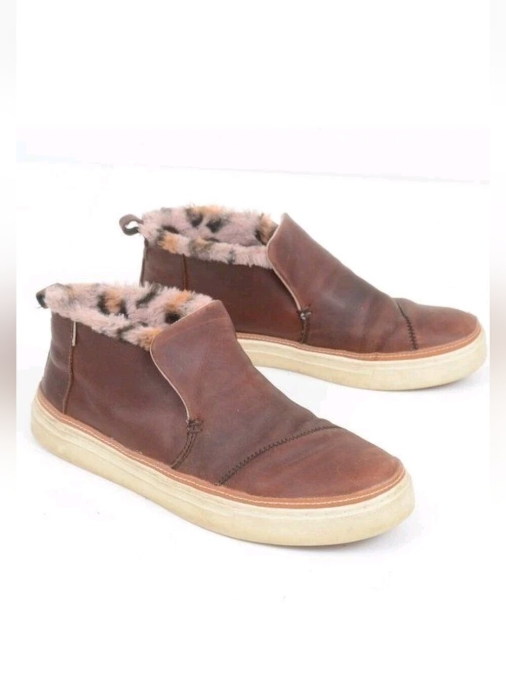 Toms Paxton Brown Leather Faux-Fur Lined Slip-On Boot